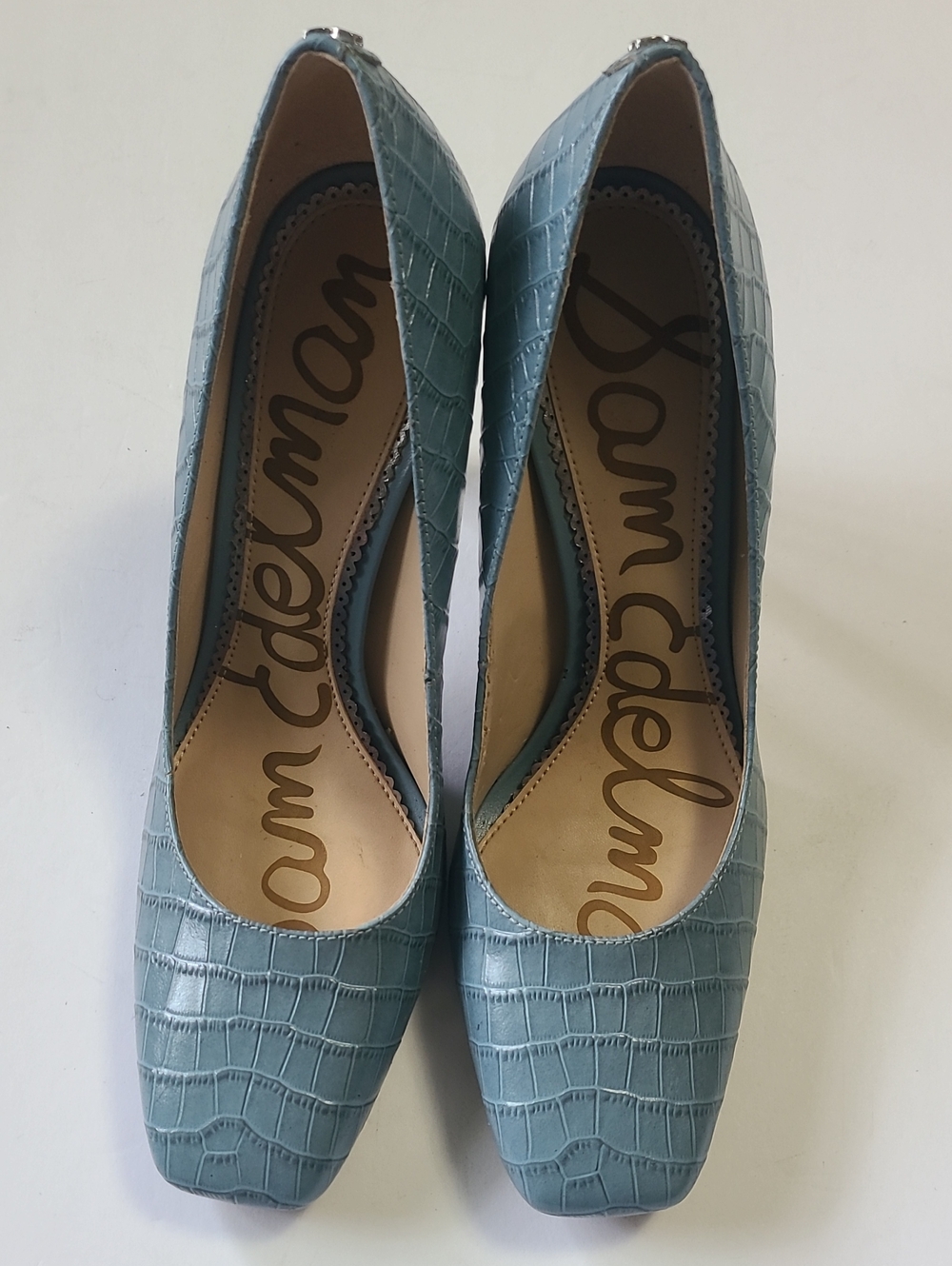 Sam Edelman Beth Women's Smokey Blue Faux Crocodile Leather High Heels Sz 6.5